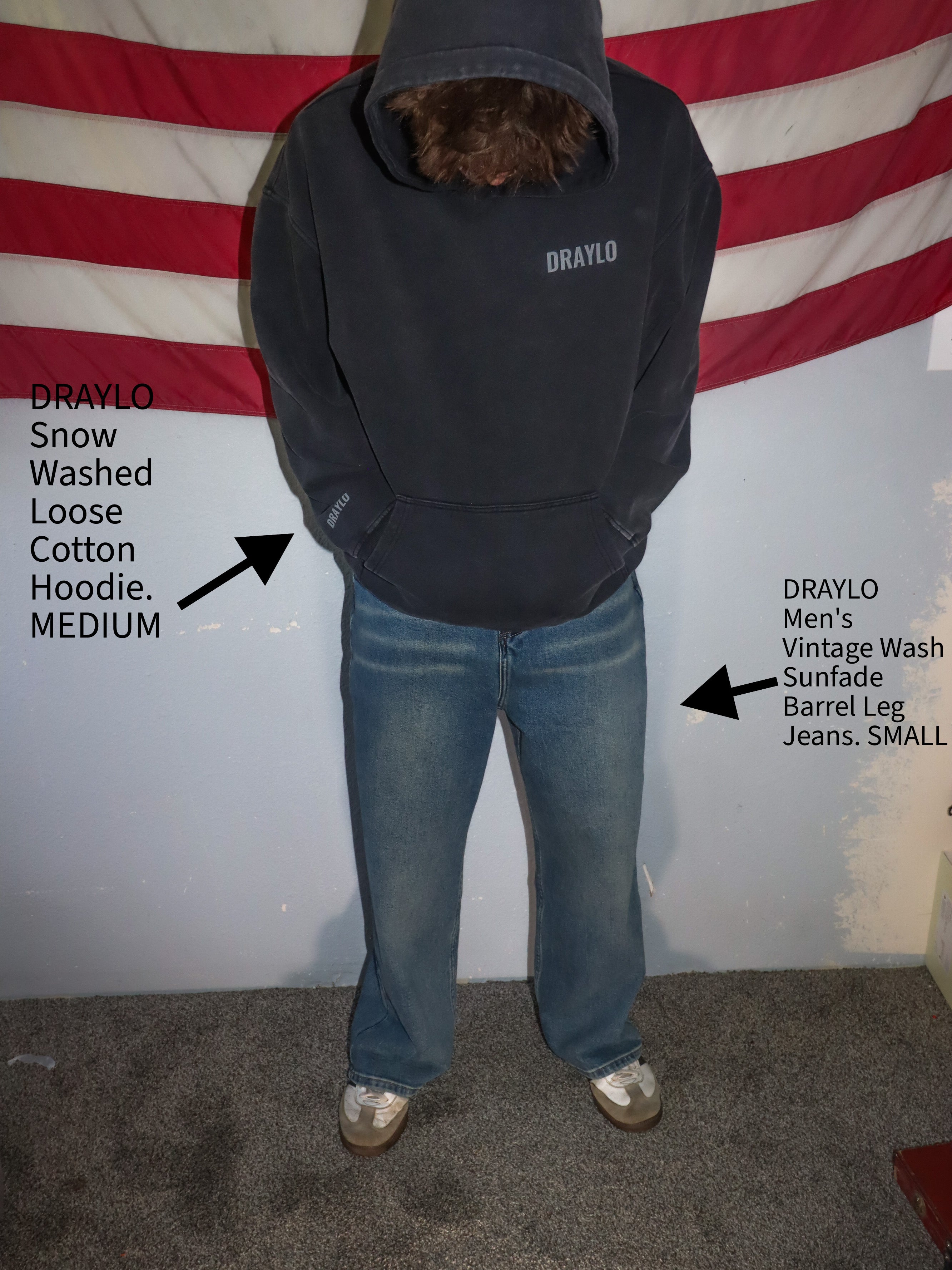 DRAYLO Snow Washed Loose Cotton Hoodie