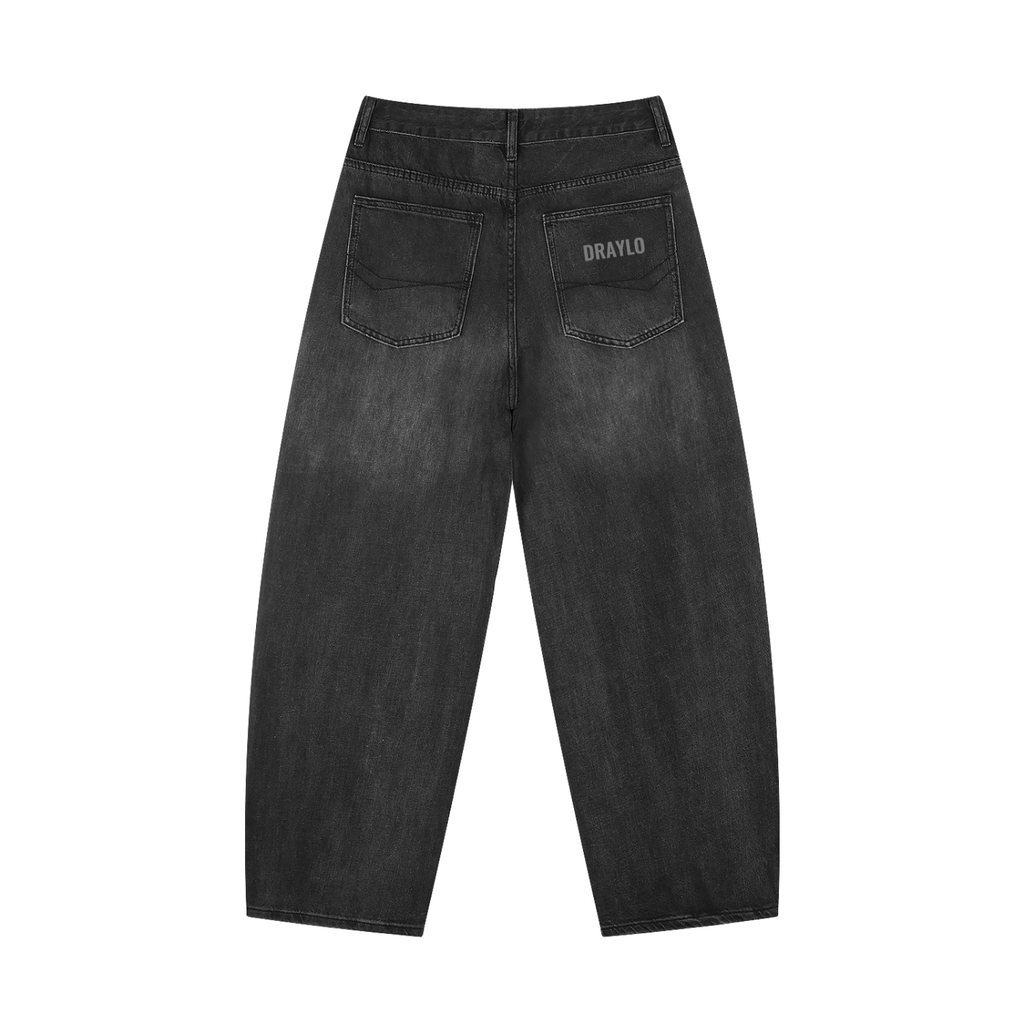 DRAYLO Men's Sunfade Vintage Wash Barrel Leg Jeans
