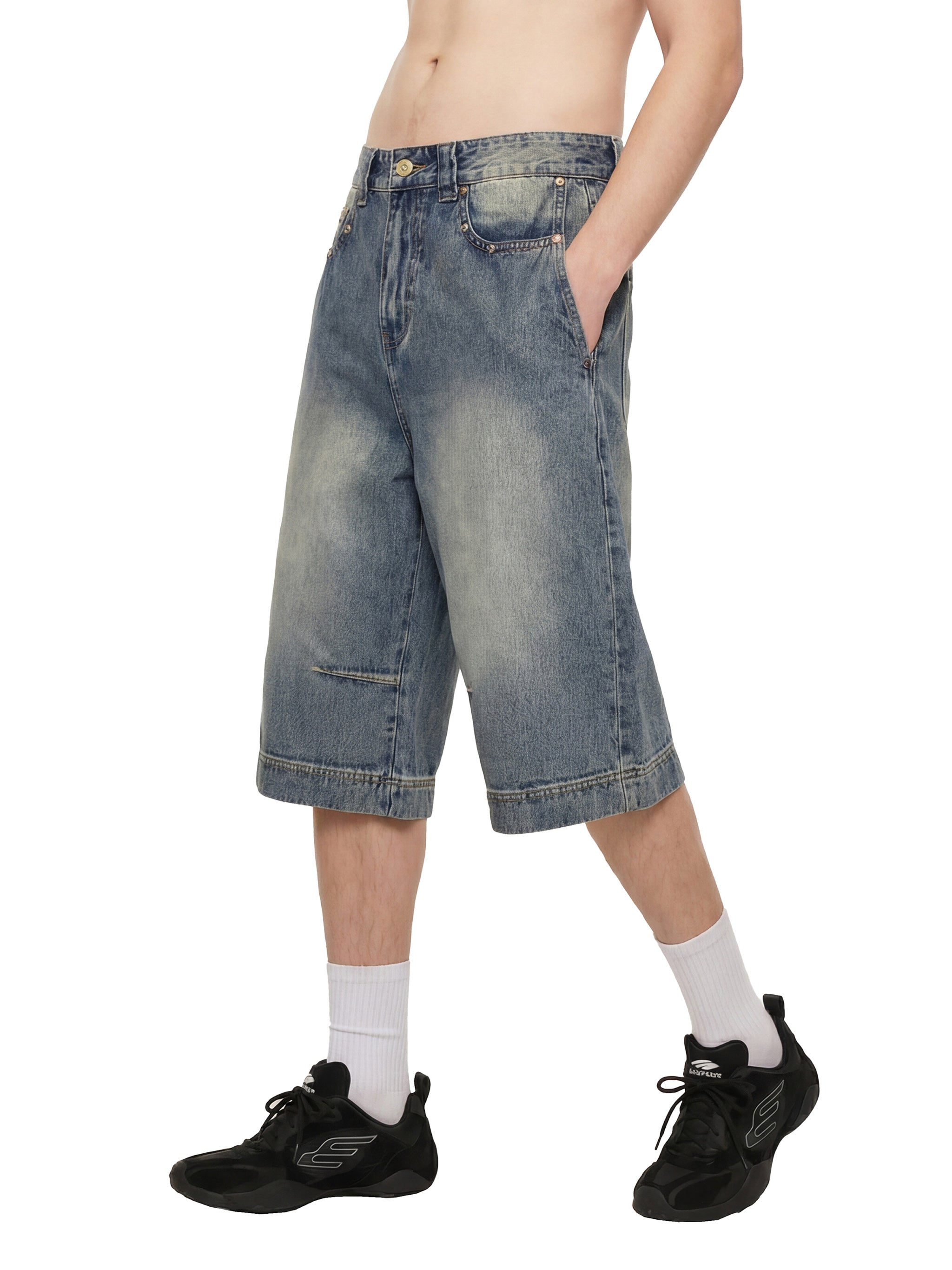 DRAYLO Vintage Wash Baggy Denim Shorts