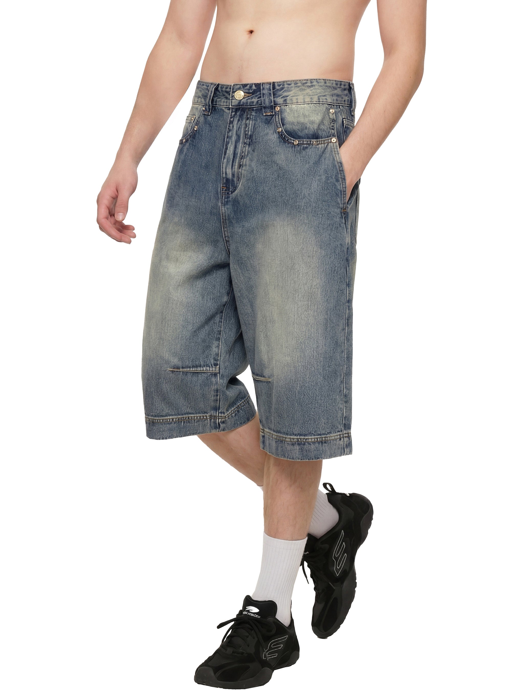 DRAYLO Vintage Wash Baggy Denim Shorts