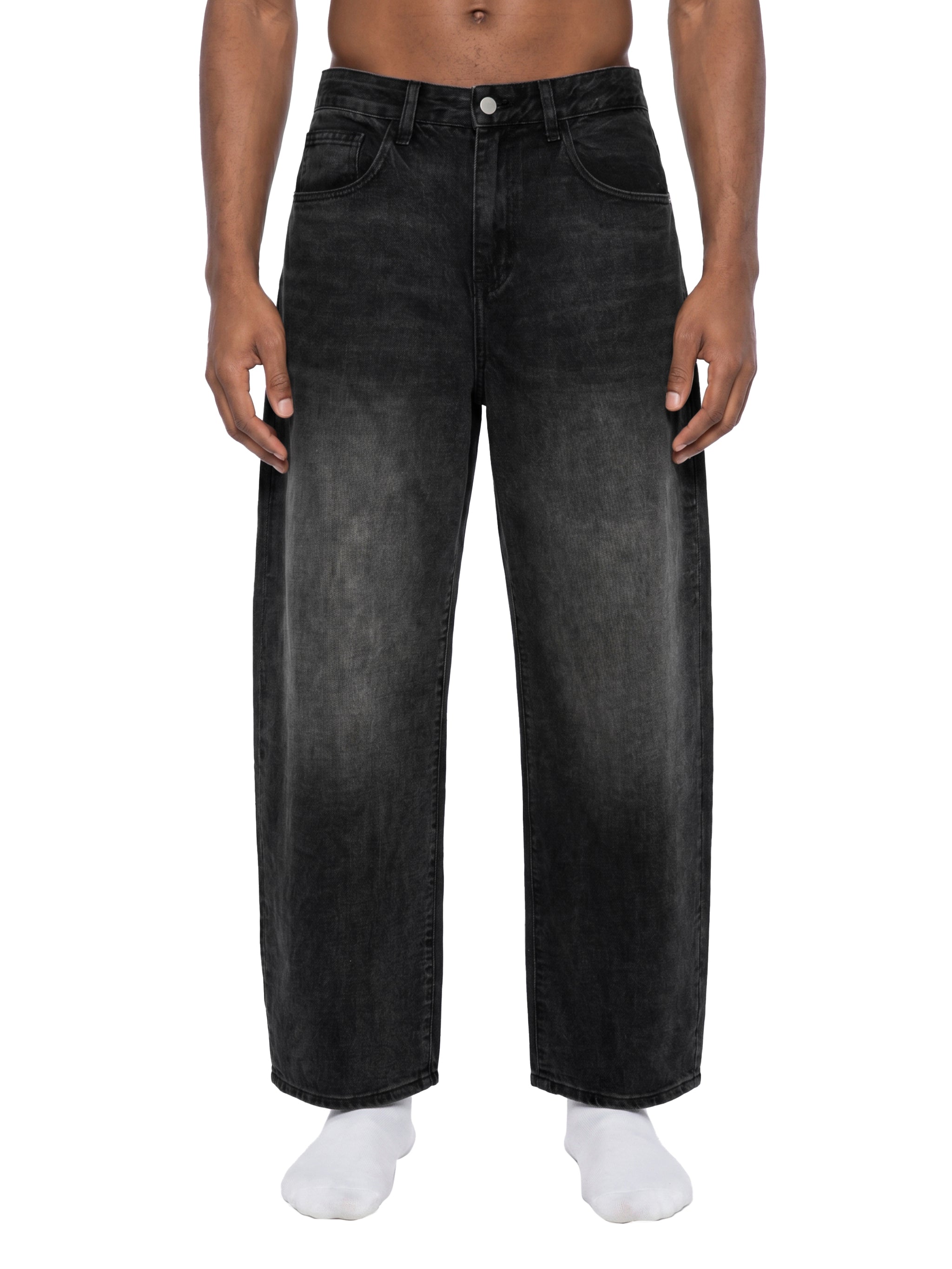 DRAYLO Men's Sunfade Vintage Wash Barrel Leg Jeans