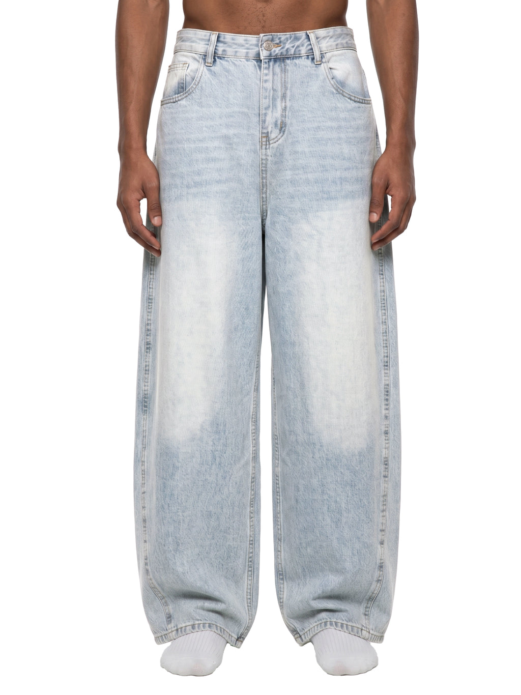 DRAYLO Men's Vintage Wash Sunfade Barrel Leg Jeans