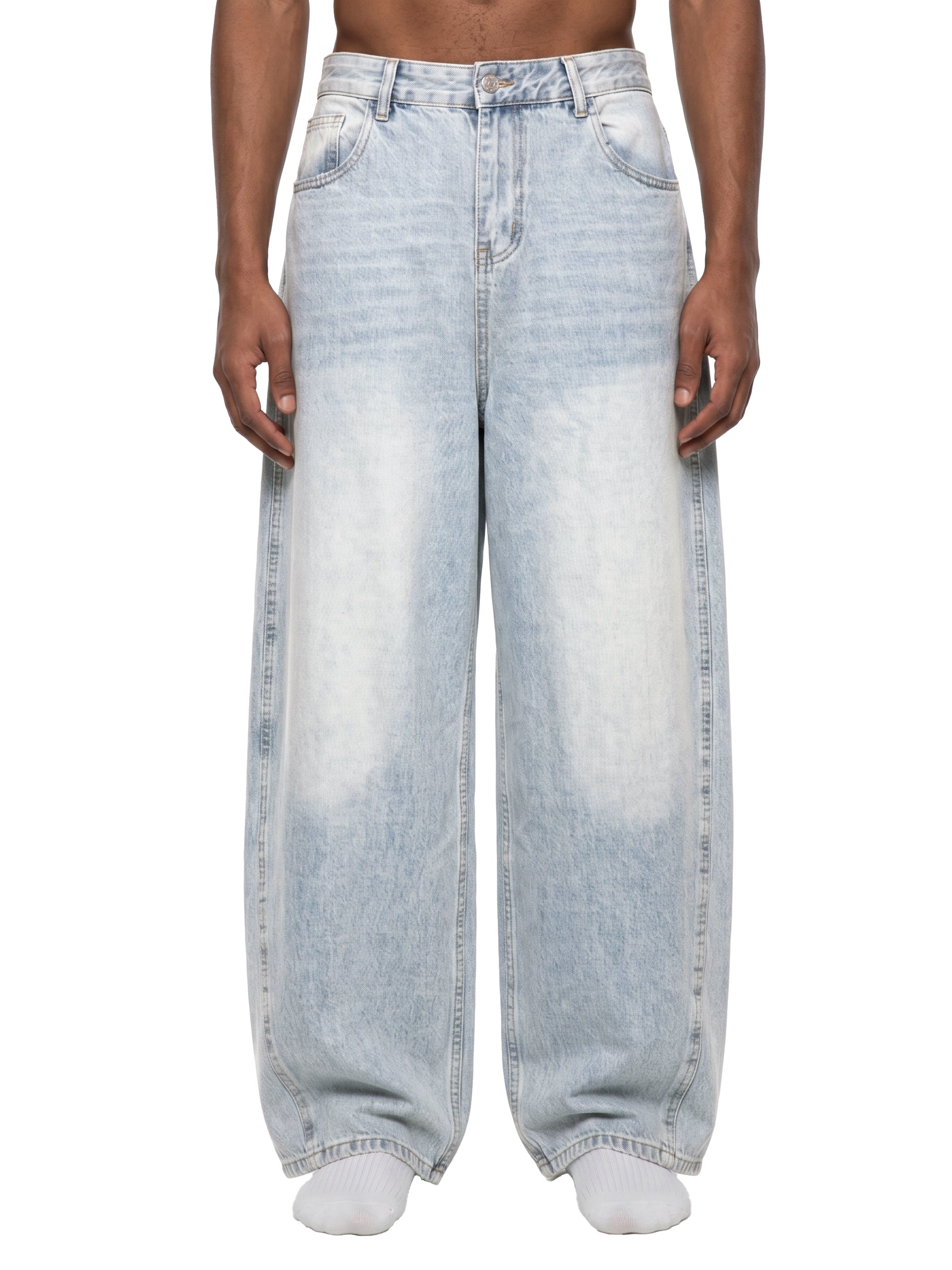 DRAYLO Men's Vintage Wash Sunfade Barrel Leg Jeans
