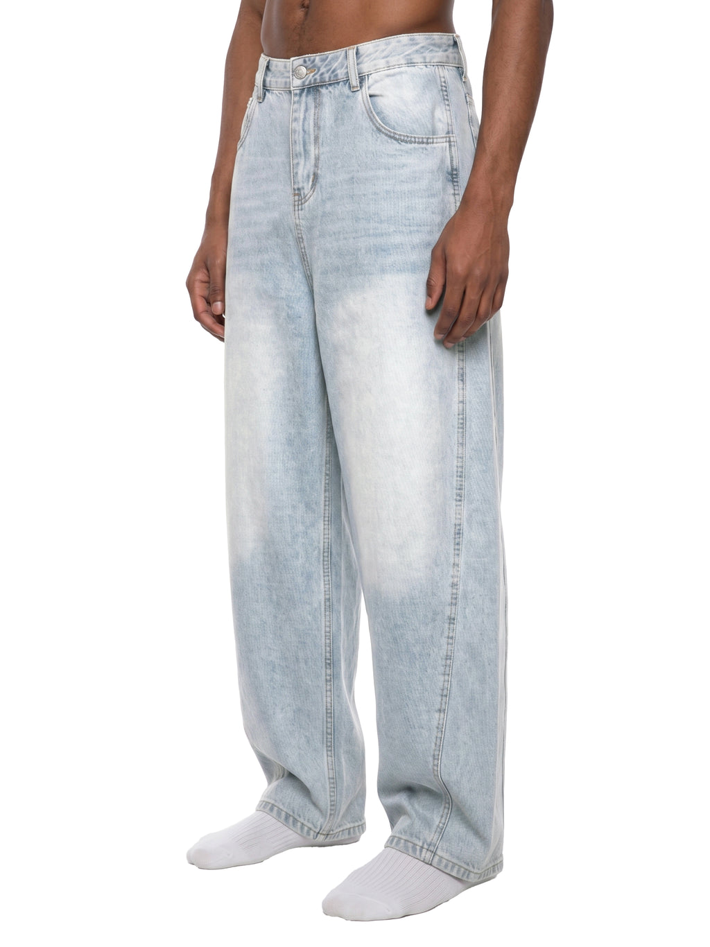 DRAYLO Men's Vintage Wash Sunfade Barrel Leg Jeans