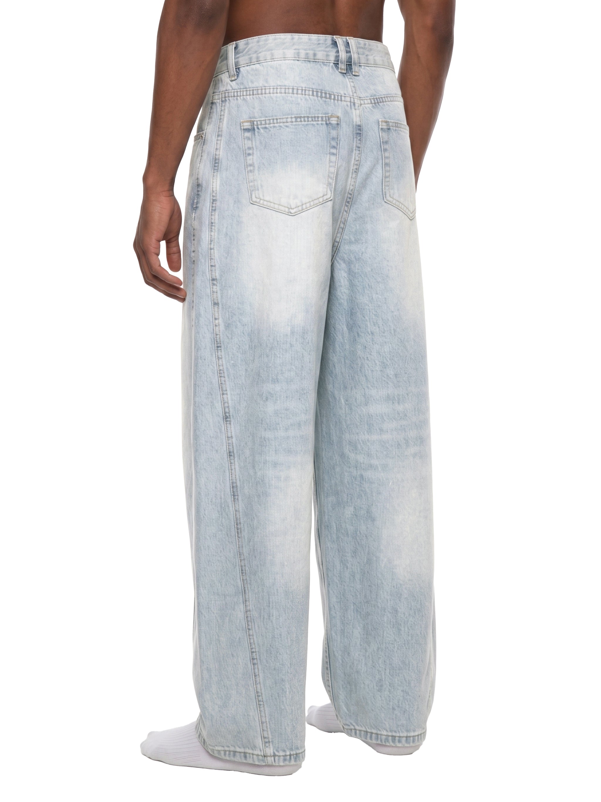 DRAYLO Men's Vintage Wash Sunfade Barrel Leg Jeans